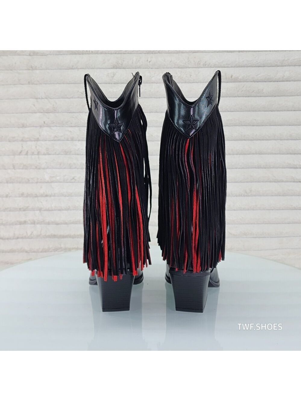 NIB Dusty Roads Mid Calf Black and Red Fringe Country Western Cowgirl Boots - Picture 6 of 12